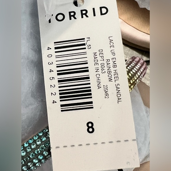 Torrid Lace Up Embroidered Heel Sandal rainbow sparkle rhinestone lace up - Picture 16 of 16